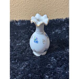 Vintage Hand Painted Gilded Porcelain Perfume Bottle / Vase White Floral